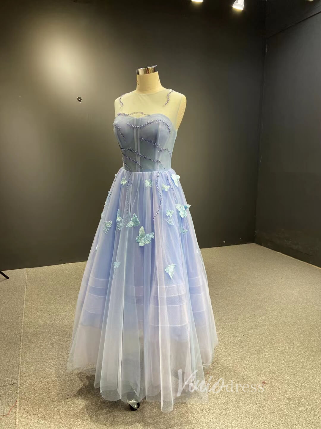 Butterfly Off-shoulder Pool Blue Fairy Ball Gown - Xdressy